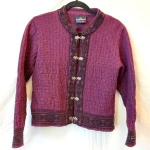 Vintage Skjaeveland pure wool cardigan with silver clasps, size medium